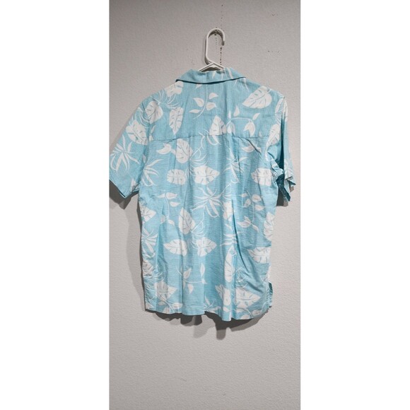 Joe Marlin Hawaiian Button Down Blue & White Short Sleeves Shirt, Size M - Picture 2 of 8